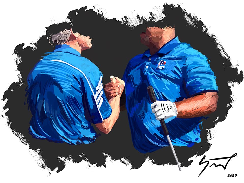 Painting of veteran golfers