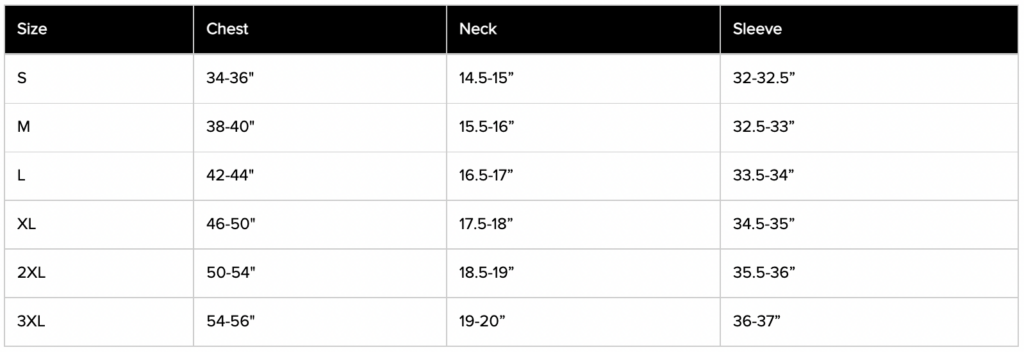 Golf dri fit polo size outlet chart